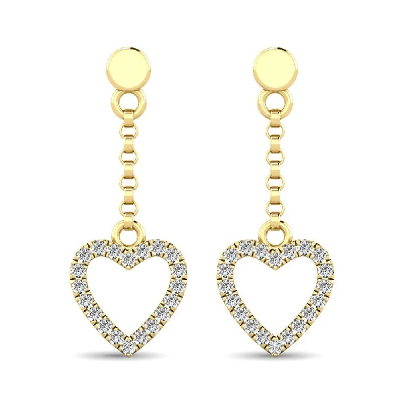 women's birthstone earrings -10K Yellow Gold 1/10 Ct.Tw.Diamond Heart Dangler Earrings