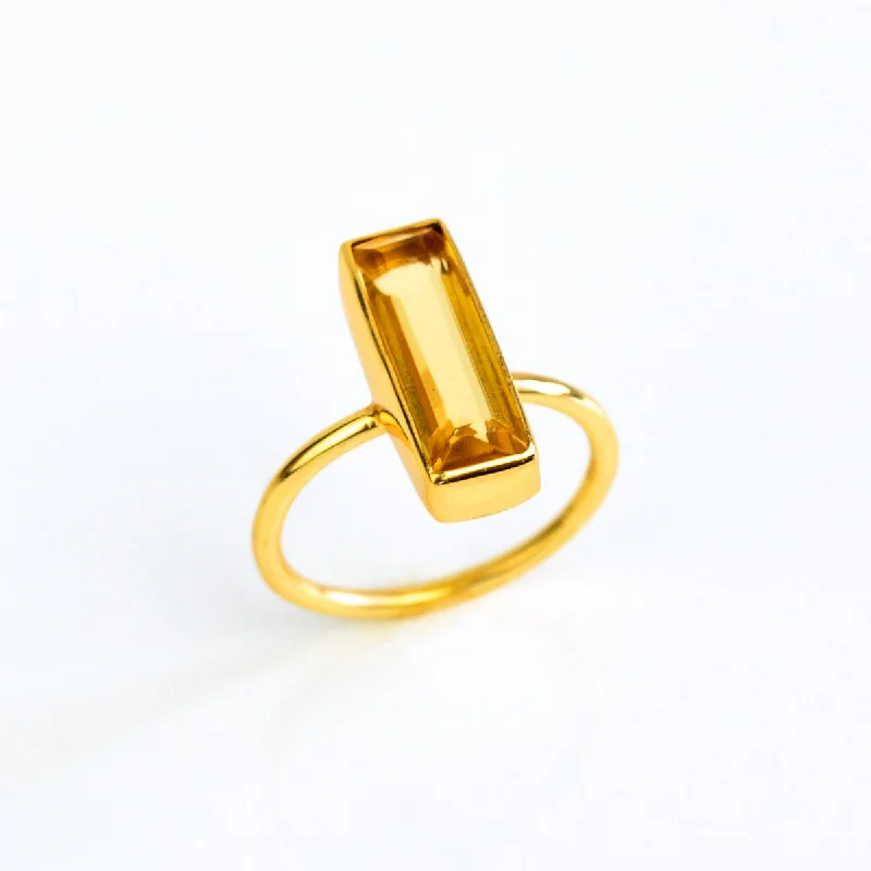 women's engagement ring with vintage design -Citrine Bar Ring : November Birthstone