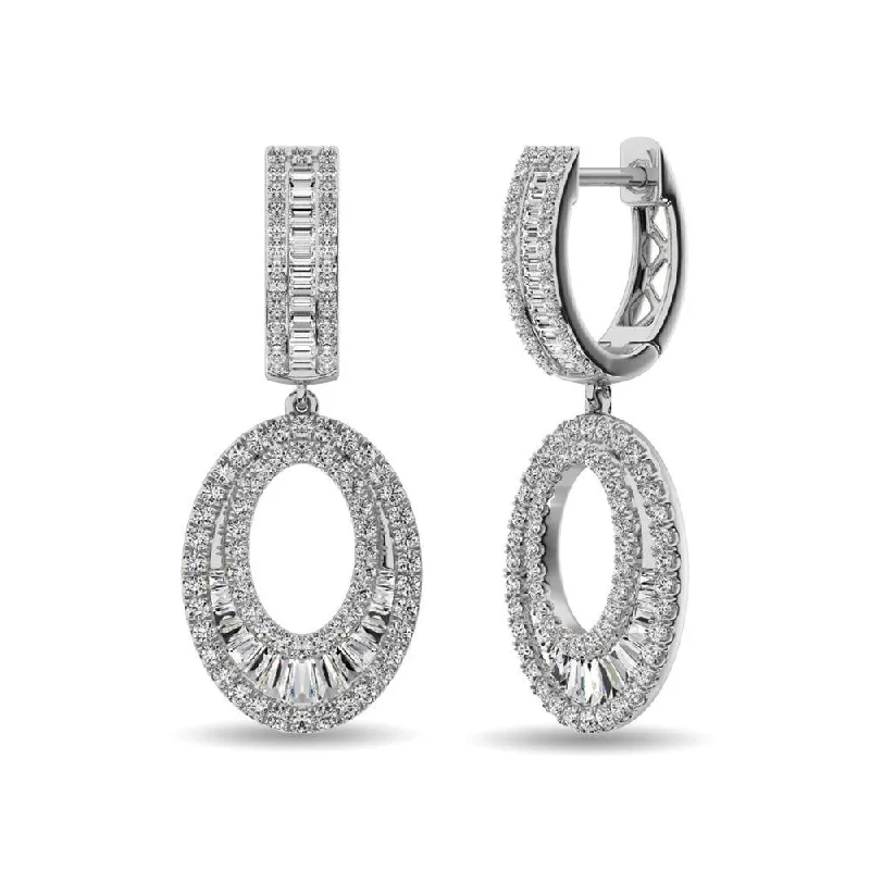 women's statement drop earrings -Diamond 1 Ct.Tw. Hoop Earrings in 14K White Gold