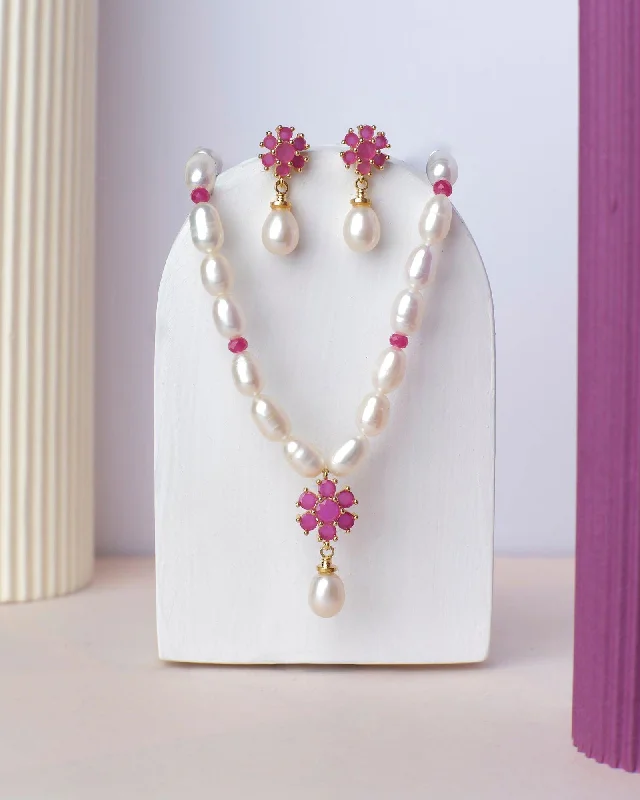 women's wedding necklace -Floral 1 Line Necklace Set