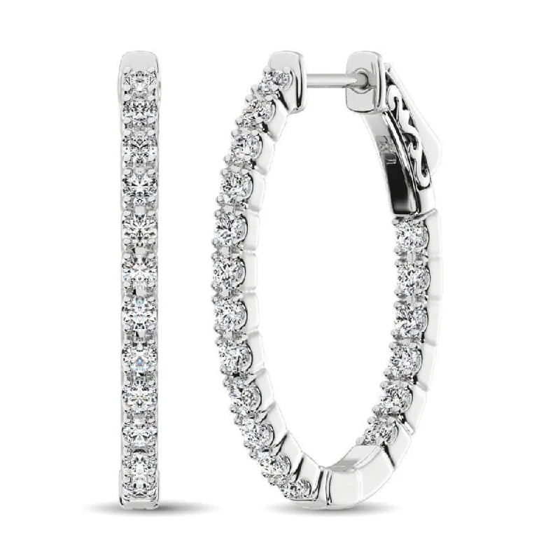 women's gothic earrings -14K White Gold Diamond In and Out Hoop Earrings