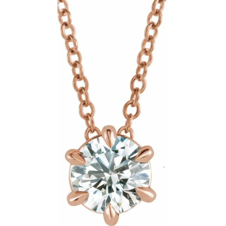 women's flower necklace -14K Rose 1/2 CT Lab-Grown Diamond Solitaire 16-18" Necklace