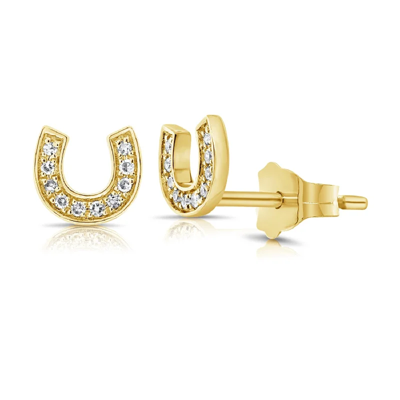 women's elegant earrings -14K Diamond Horseshoe Studs