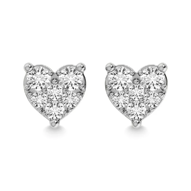 women's luxury earrings -Diamond 1/5 Ct.Tw. Heart Earrings in 10K White Gold