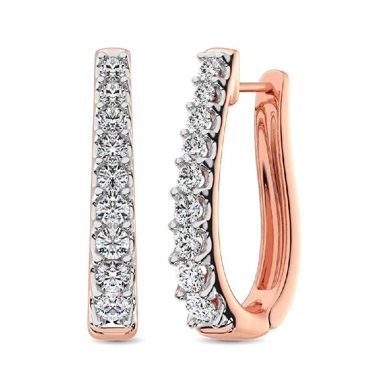 women's moon earrings -10K Rose Gold Diamond 1 Ct.Tw. Classic Hoop Earrings