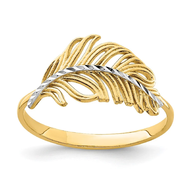 women's engagement ring with solitaire diamond -14KT Gold Feather Ring