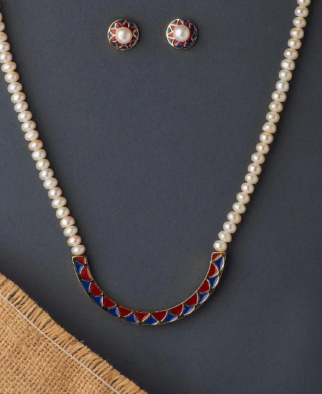 women's two-tone necklace -Elegant Real Pearl Necklace Set