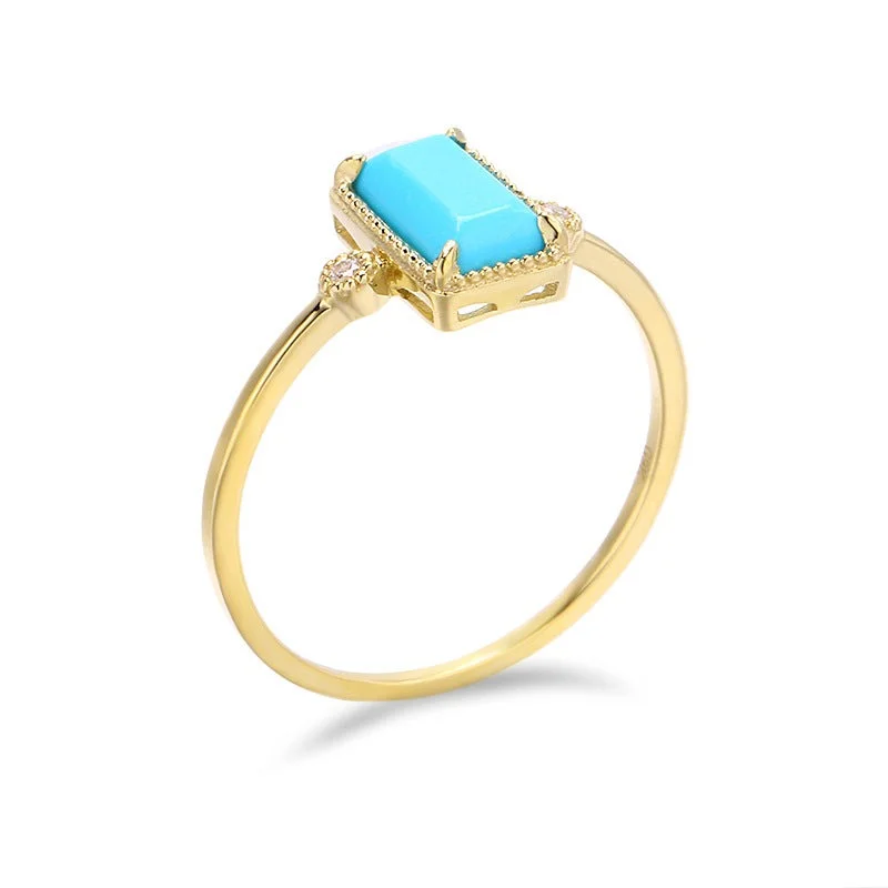 women's engagement ring with asymmetrical style -Vintage Style Turquoise Ring | 9K Gold