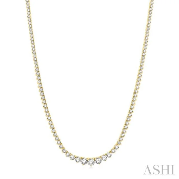 women's crystal pendant necklace -7 ctw Riviera Round Cut Diamond Necklace in 14K Yellow Gold