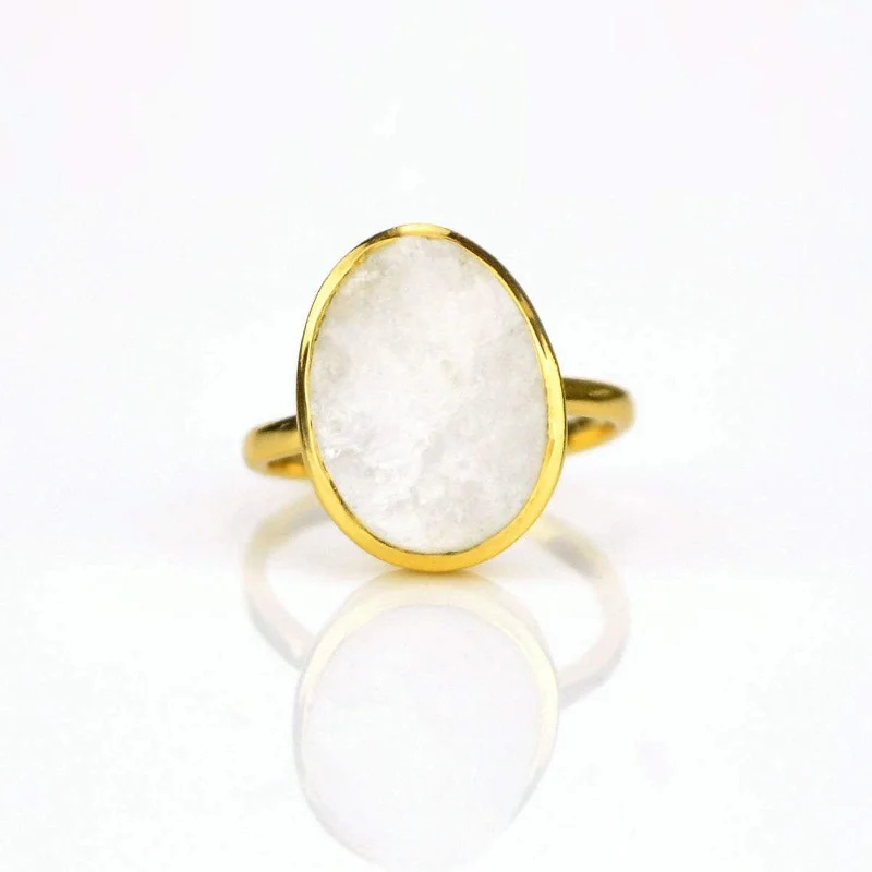 women's engagement ring with stackable design -Rough Cut Rainbow Moonstone Ring