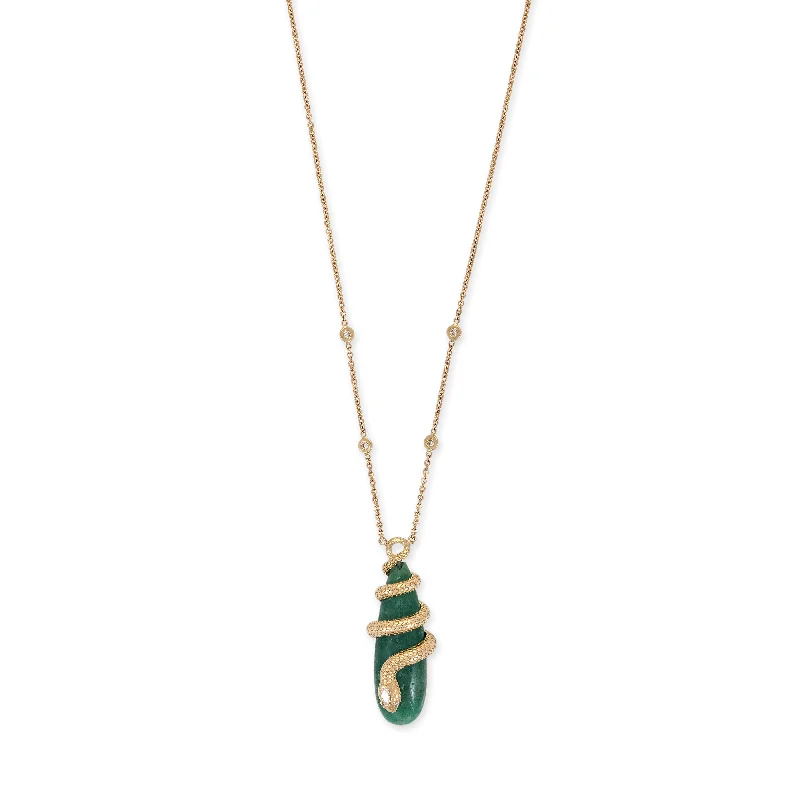 women's charm necklace -DIAMOND SNAKE WRAPPED EMERALD DROPLET NECKLACE