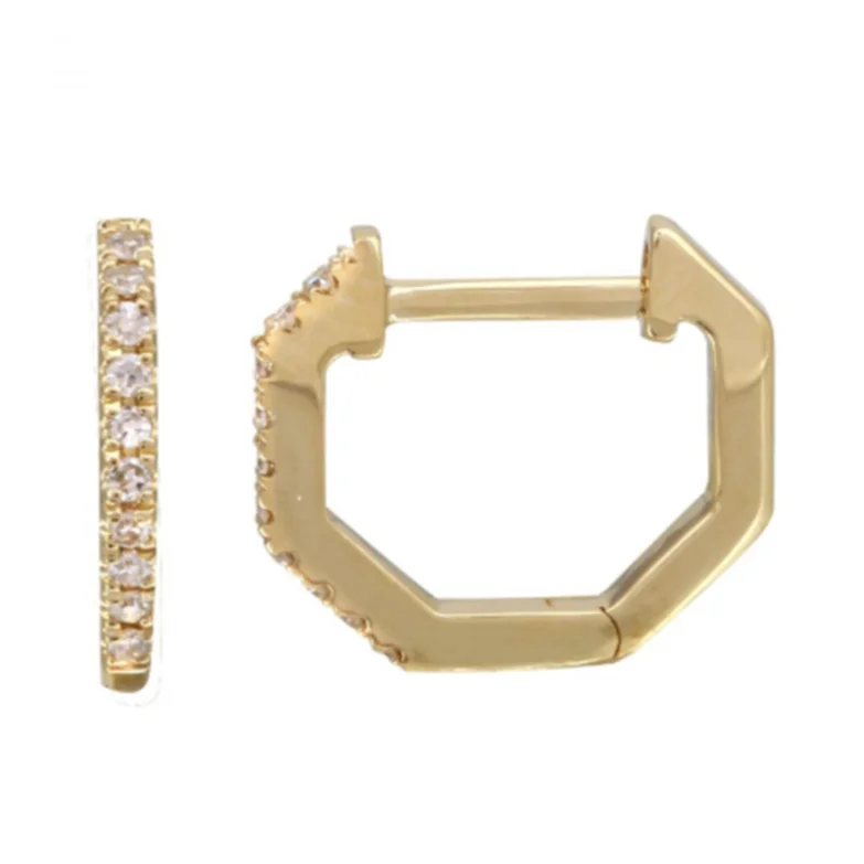 women's statement earrings -Mini Hexagon Diamond Huggie Earrings