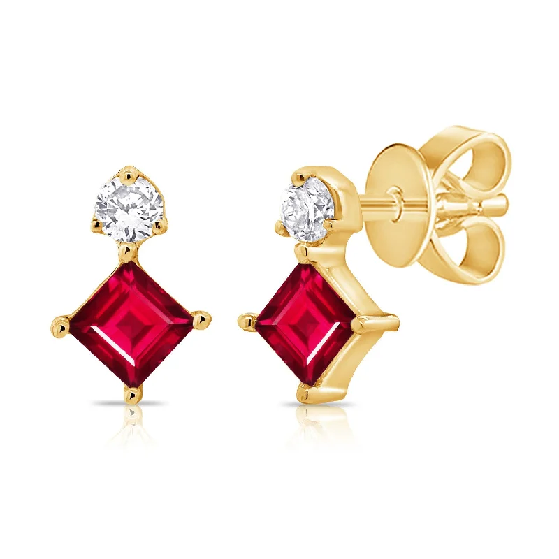 women's oval earrings -0.26ct Ruby & Diamond Stud Earrings