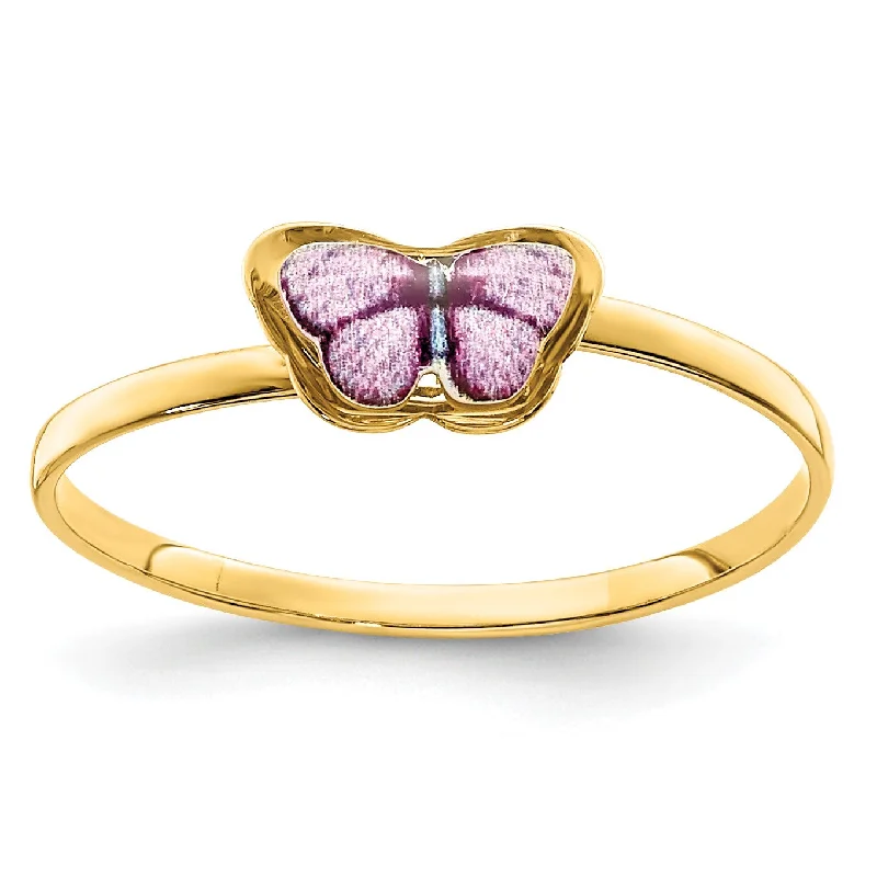 women's engagement ring with rose gold diamond -14KT Yellow Gold Childrens Enamel Butterfly Ring; Size 4