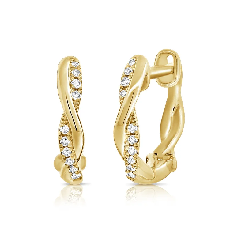 women's flower stud earrings -14K Gold Huggie Earrings with Diamonds