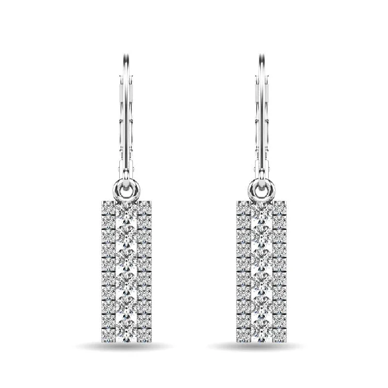 women's eco-friendly earrings -Diamond 1/2 ct tw Bar Earrings in 14K White Gold