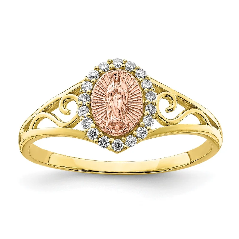 women's engagement ring with twist design -10KT Yellow and Rose Gold Cubic Zirconia Guadalupe Ring; Size 8