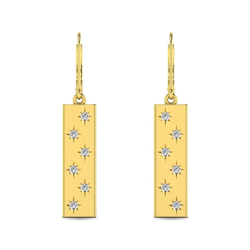 women's charm earrings -Diamond 1/5 ct tw Bar Earrings in 14K Yellow Gold