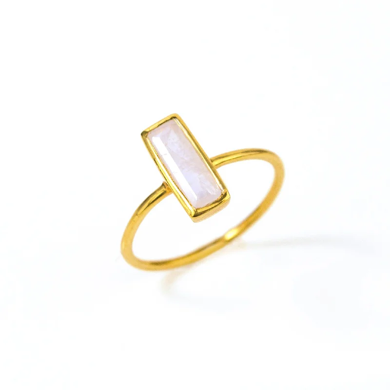 women's engagement ring with gemstone center stone -Tiny Moonstone Bar Ring : June Birthstone