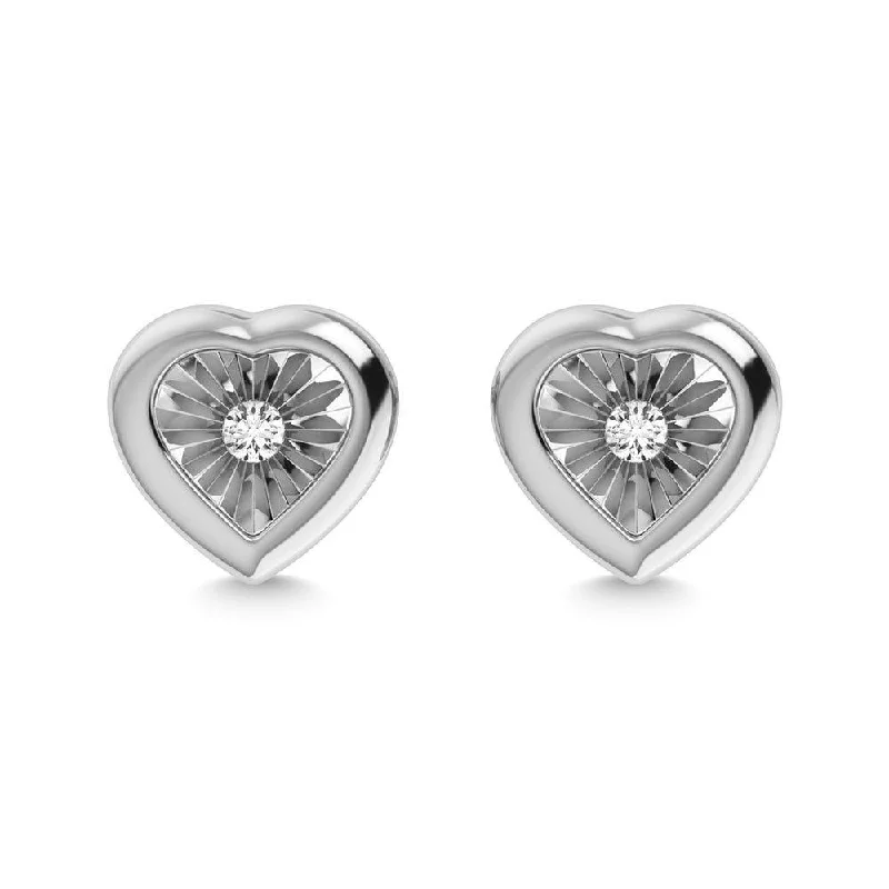 women's custom earrings -Diamond 1/50 Ct.Tw. Heart Earrings in Silver