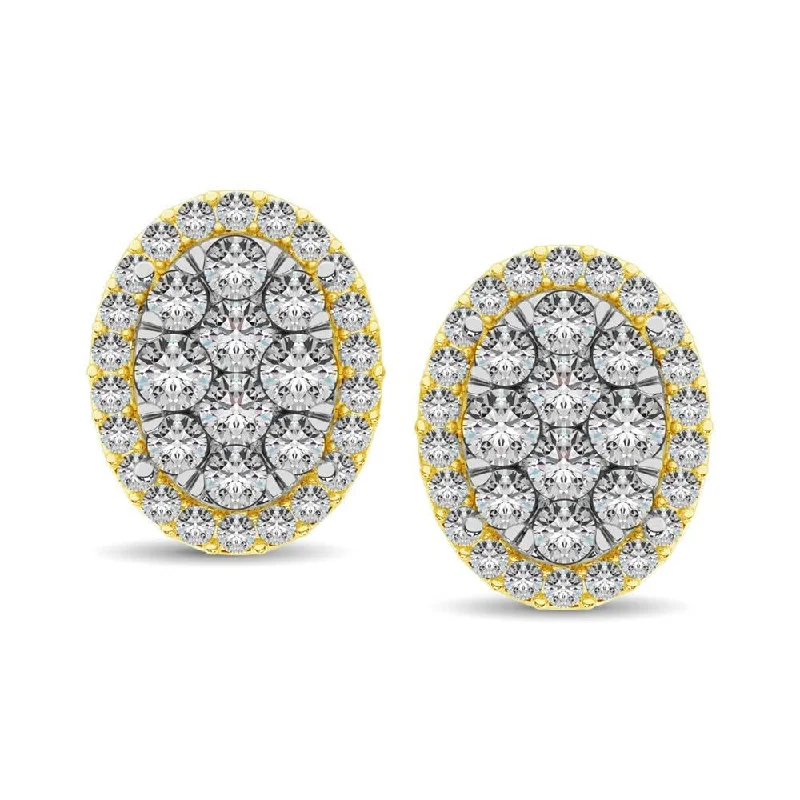 women's gold stud earrings -Diamond 3/4 ct tw Oval Shape Earrings  in 14K Yellow Gold