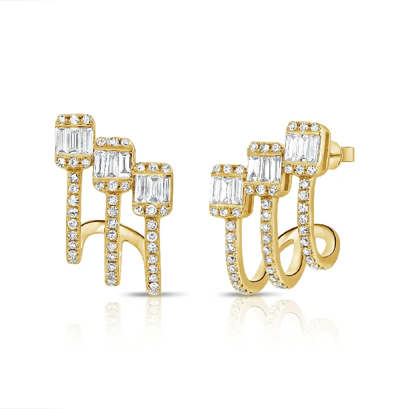 women's diamond stud earrings -14K Gold and Diamond Glamour Style Open Cage Huggie earrings