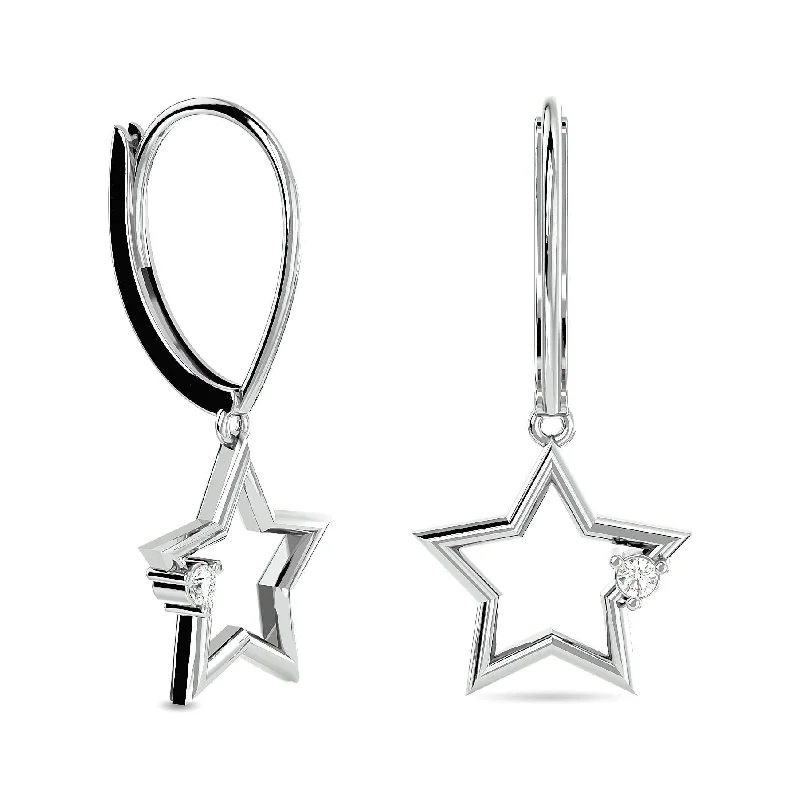 women's dangle earrings -Diamond 1/20 ct tw Star Earrings in Sterling Silver