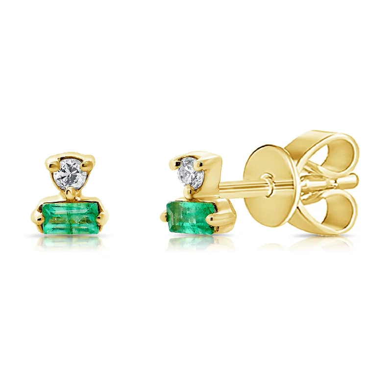 women's geometric earrings -Multi Cut Diamond & Emerald Stud Earrings in 14Kt Gold