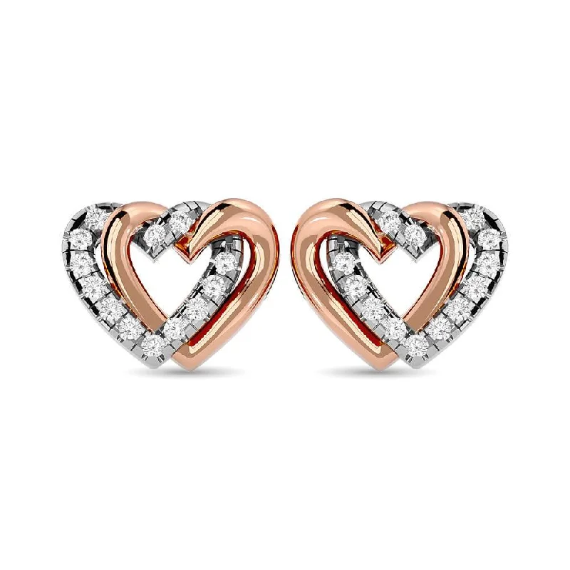 women's boho earrings -Diamond Duel Heart earrings 1/6 ct tw in 10K Rose Gold