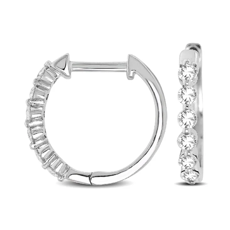 women's crystal earrings -14K White Gold 1/4 Ctw Diamond Hoop Earrings