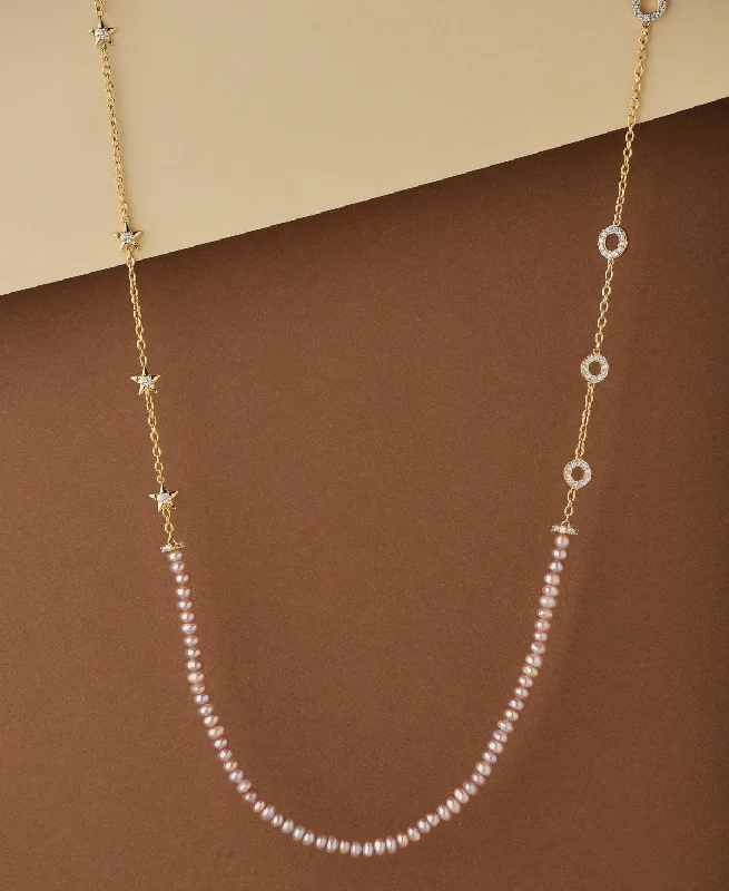 women's wedding pendant necklace -Fashionable Real Pearl Necklace With Stone Studded