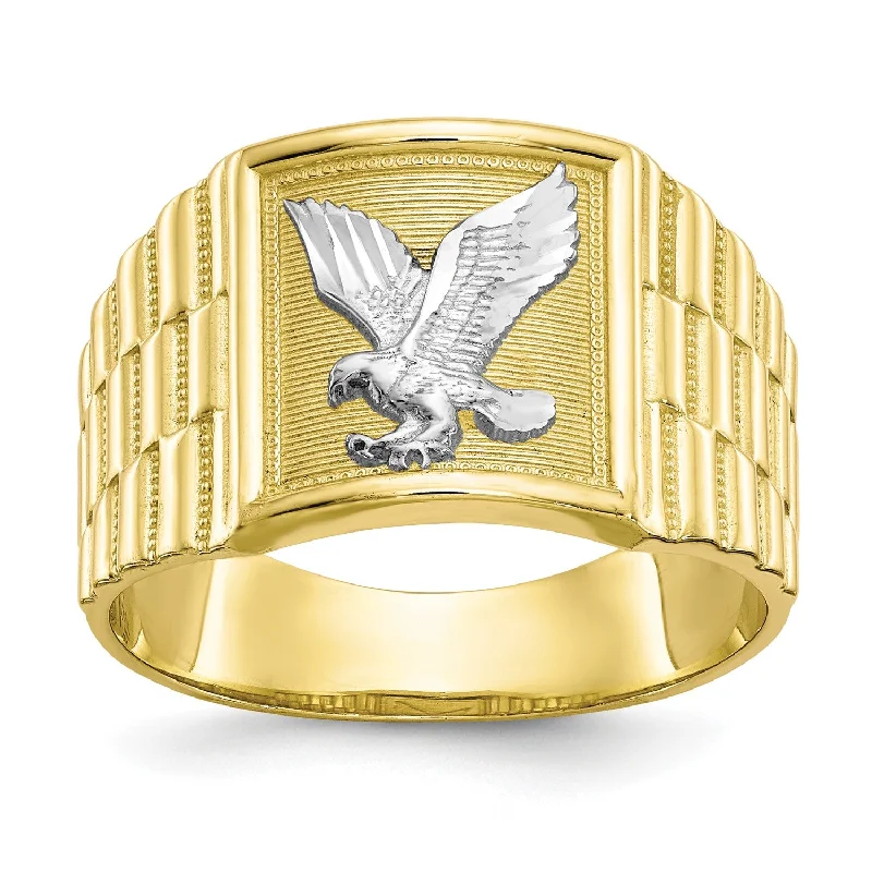 women's engagement ring with V-shaped band -10KT Yellow Gold with Rhodium Plating Eagle Ring; Size 10