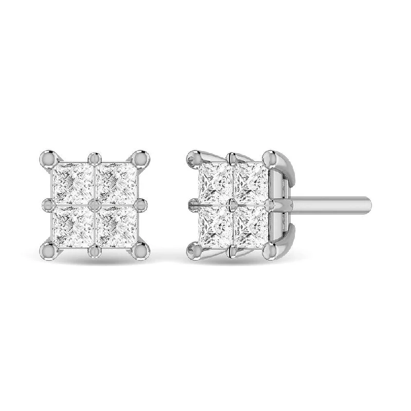 women's feather earrings -Diamond Princess Cut Fashion Earrings in 14K White Gold