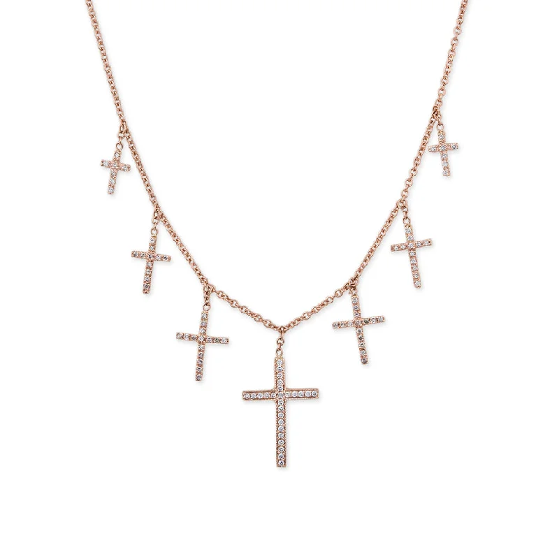 women's luxury diamond necklace -GRADUATED 7 DIAMOND CROSS SHAKER NECKLACE