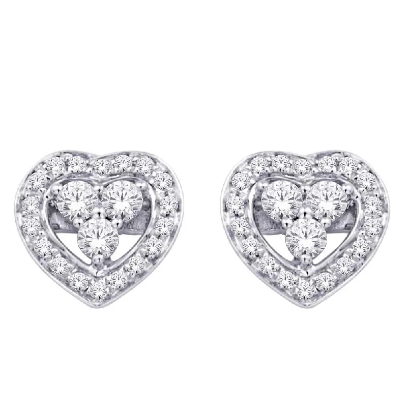 women's flower stud earrings -10K White Gold 1/6 Ct.Tw. Diamond Heart Earrings