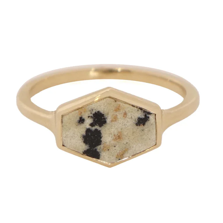 women's engagement ring with vintage design -Dalmatian Jasper Hexagon Signet Ring