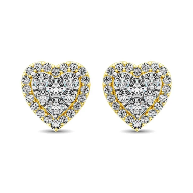 women's modern stud earrings -Diamond 3/4 ct tw Heart Earrings  in 14K Yellow Gold