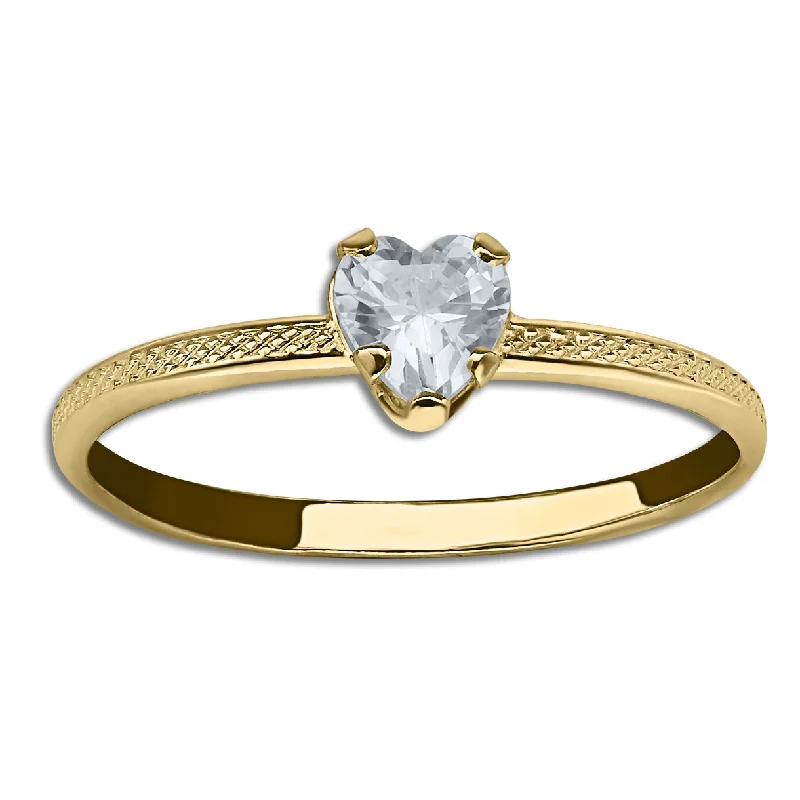 women's engagement ring with dual-tone band -Kiddie Kraft 10KT Yellow Gold Heart Shape Cubic Zirconia Childrens Ring; Size 3.5