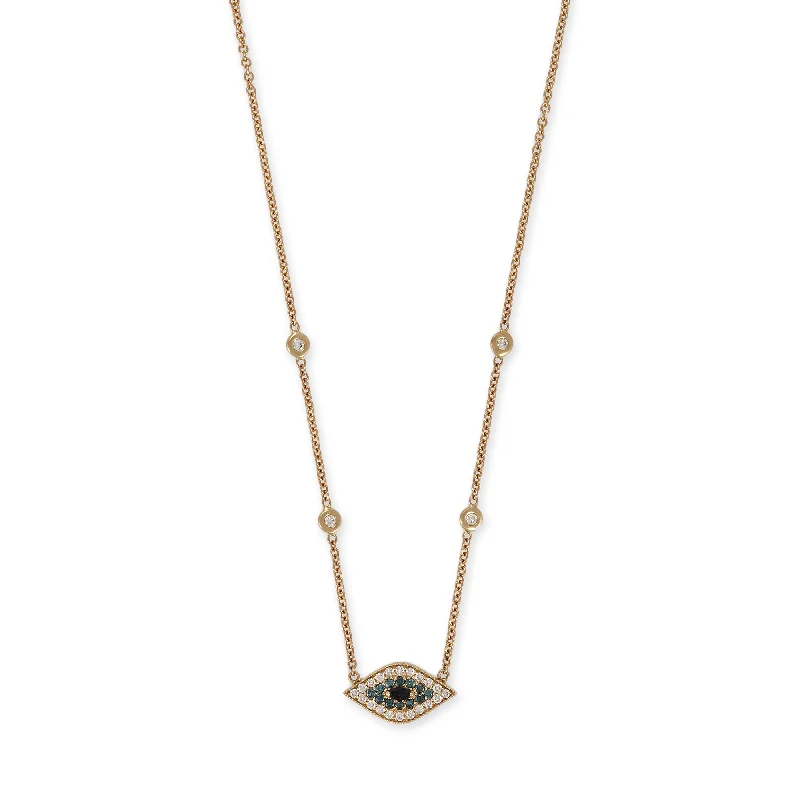 women's moon necklace -BLUE AND WHITE PAVE + MARQUISE BLACK DIAMOND EYE NECKLACE