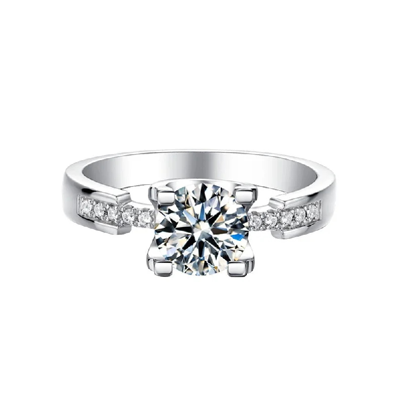 women's engagement ring with split shank -1 Carat Round Brilliant Straight Arm Ring | S925 | Moissanite