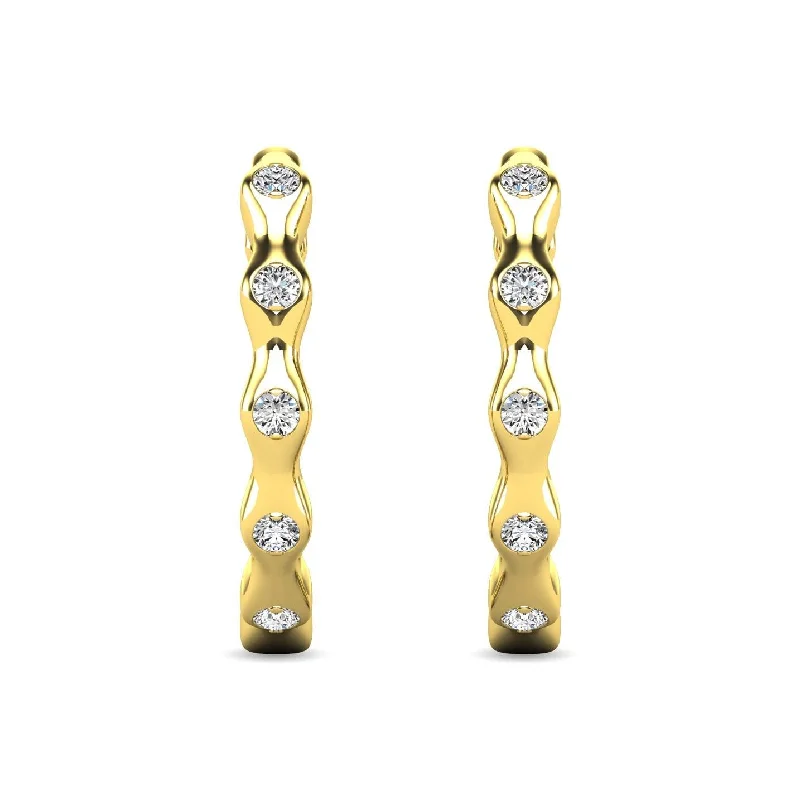 women's bar drop earrings -Diamond 1/10 ct tw Hoop Earrings in 10K Yellow Gold