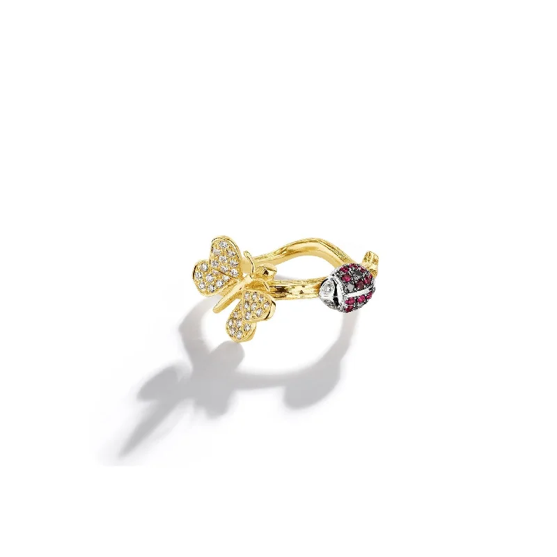 women's engagement ring with mixed metals -Wonderland Butterfly Ladybug Twig Ring