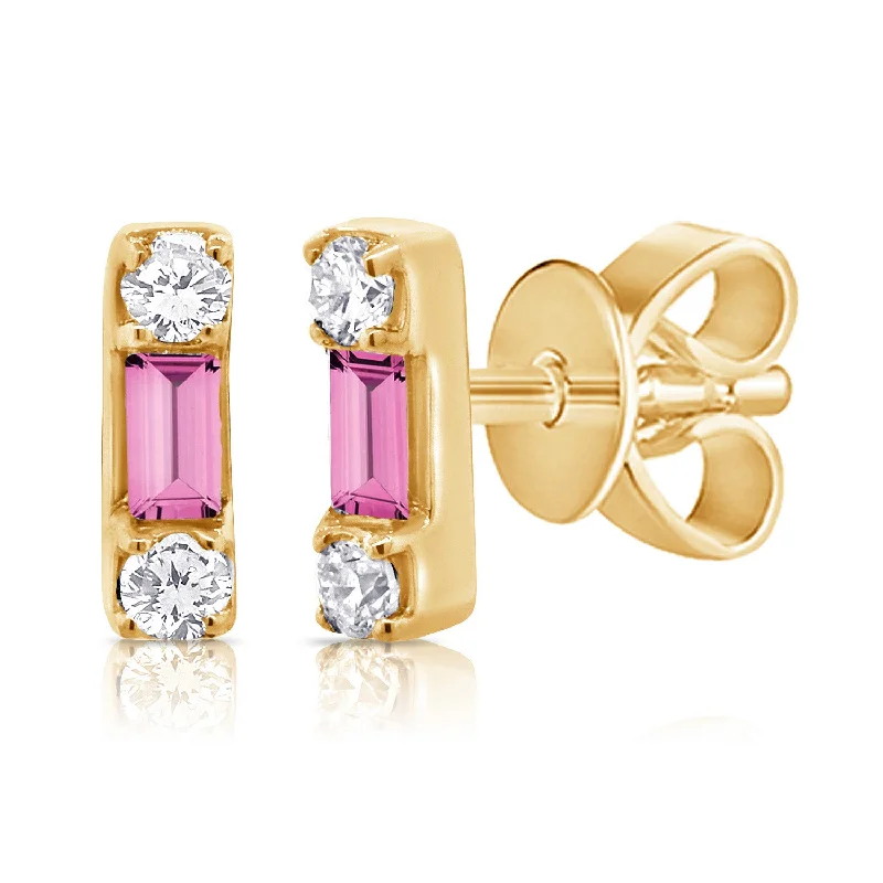 women's ruby earrings -14K Pink Sapphire & Diamond Stud