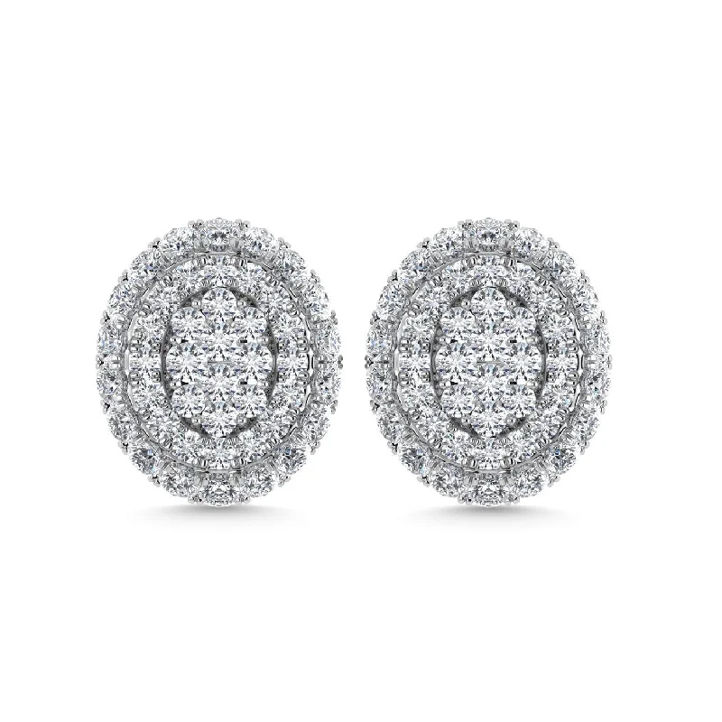 women's cubic zirconia earrings -Diamond 5/8 Ct.Tw. Cluster Fashion Earrings in 14K White Gold Gold