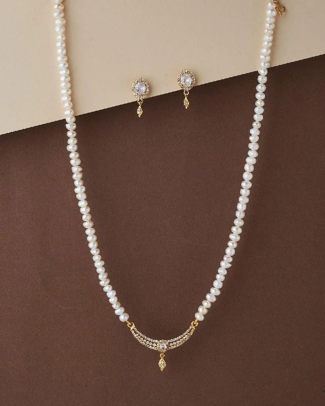 women's silver pendant necklace -Elegant Real Pearl Necklace Set