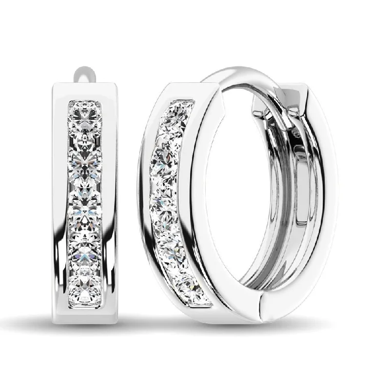 women's sun earrings -10K White Gold 1/5 Ct.Wt. Diamond Hoop Earrings