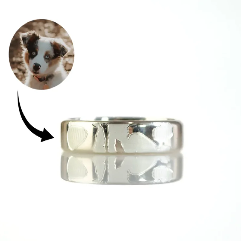 women's engagement ring with emerald-cut diamond -Custom Actual Dog or Pet Nose Print Engraved Wide Fingerband Ring [6mm]