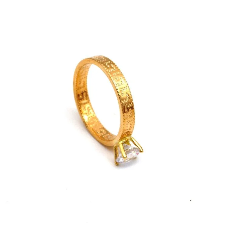 women's engagement ring with mixed gemstone -Real Gold Maze Hoop Solitaire Ring 0665 (SIZE 9) R2527