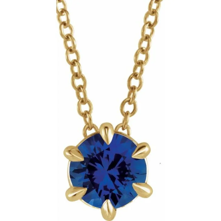 women's butterfly necklace -14K Yellow 4 mm Natural Blue Sapphire Solitaire 16-18" Necklace