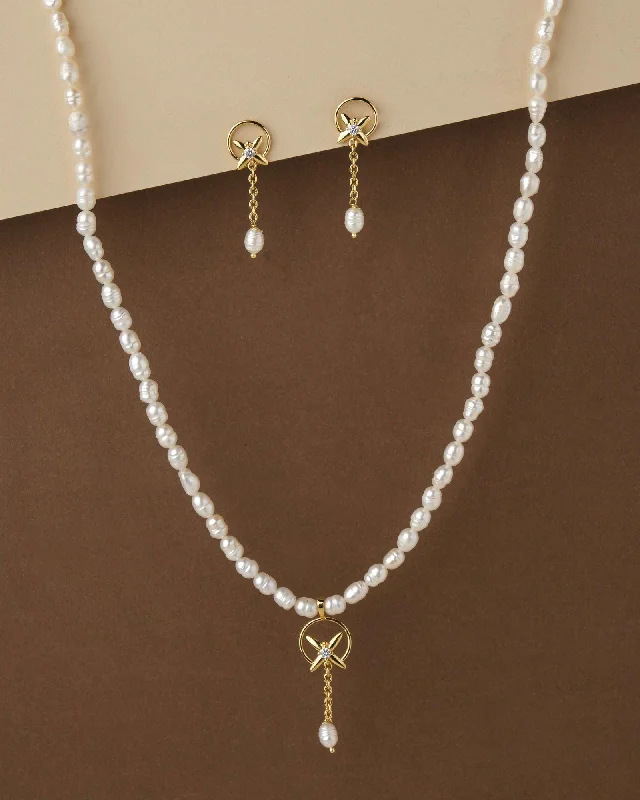 women's rope chain necklace -Elegant Pearl Necklace Set